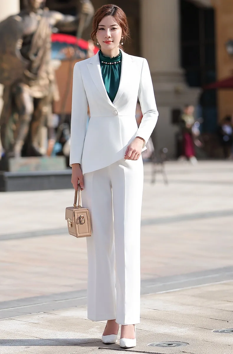 IZICFLY формальный деловой весенний женский костюм юбка и куртка для женщин офисная форма Ropa Oficina Блейзер и юбка комплект белый 4XL - Цвет: white top and pant