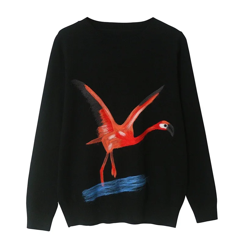 VOGUEIN новые женские Осень Зима Роскошные трикотажные свитера знаменитости Фламинго 3 узор пуловеры - Цвет: Blue Clould