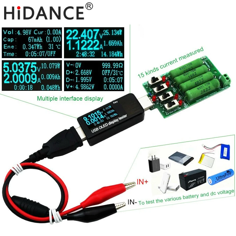 Vente Batterie USB testeur DC voltmètre ampèremètre 18650 capacité mètre électronique charge décharge résistance Alligator clips Crocodile fil