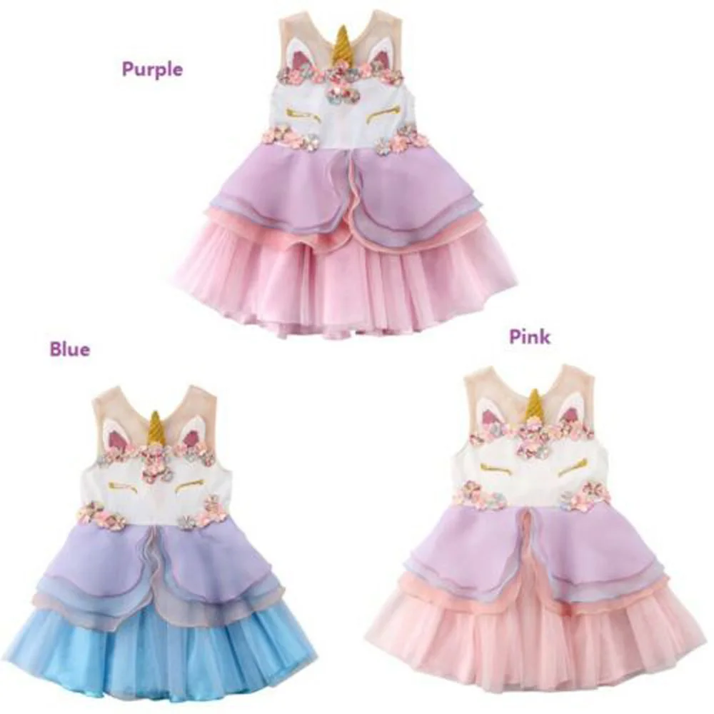 

Kid Baby Girl Sleeveless Unicorn Chiffon Princess Dress Party Wedding Tutu Dress