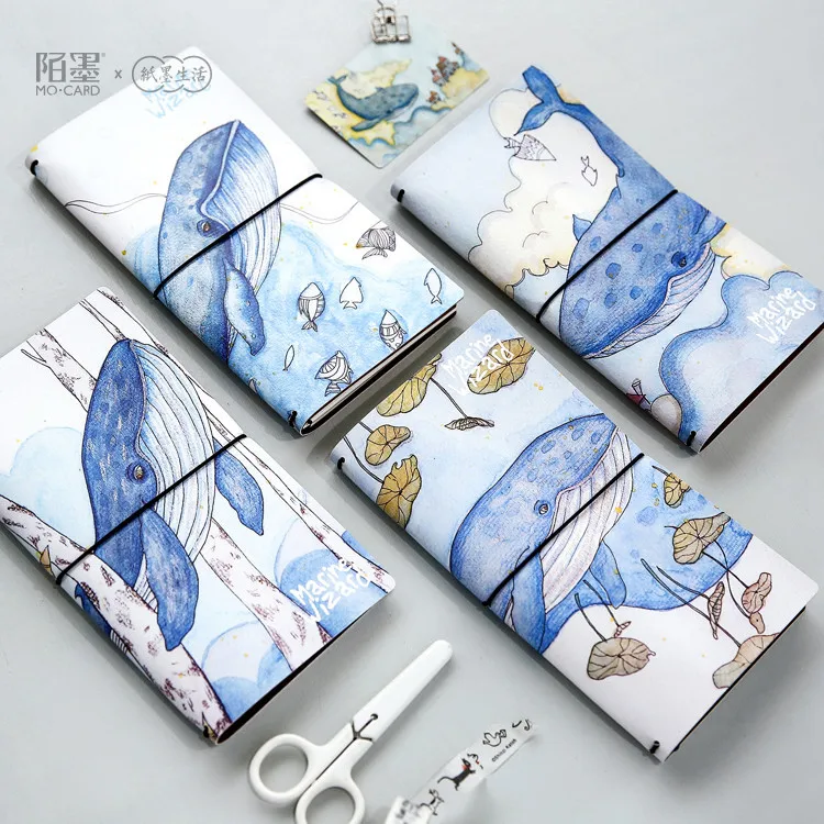 

PU Leather Cover Planner Notebook Whale Travel Journal Diary Book Exercise Composition Binding Note Notepad Gift Stationery