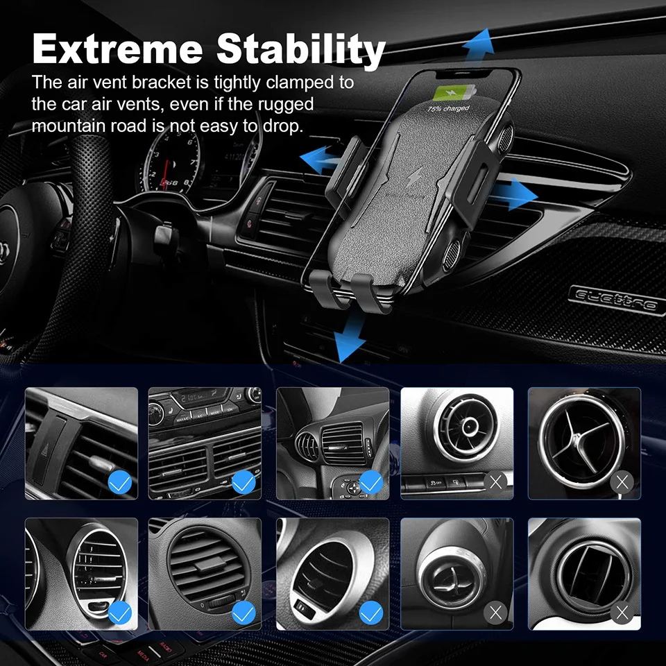 Tendway Авто зажимное беспроводное автомобильное зарядное устройство смарт индукция Стенд Автомобильный вентиляционный держатель телефона для iphone huawei samsung S9