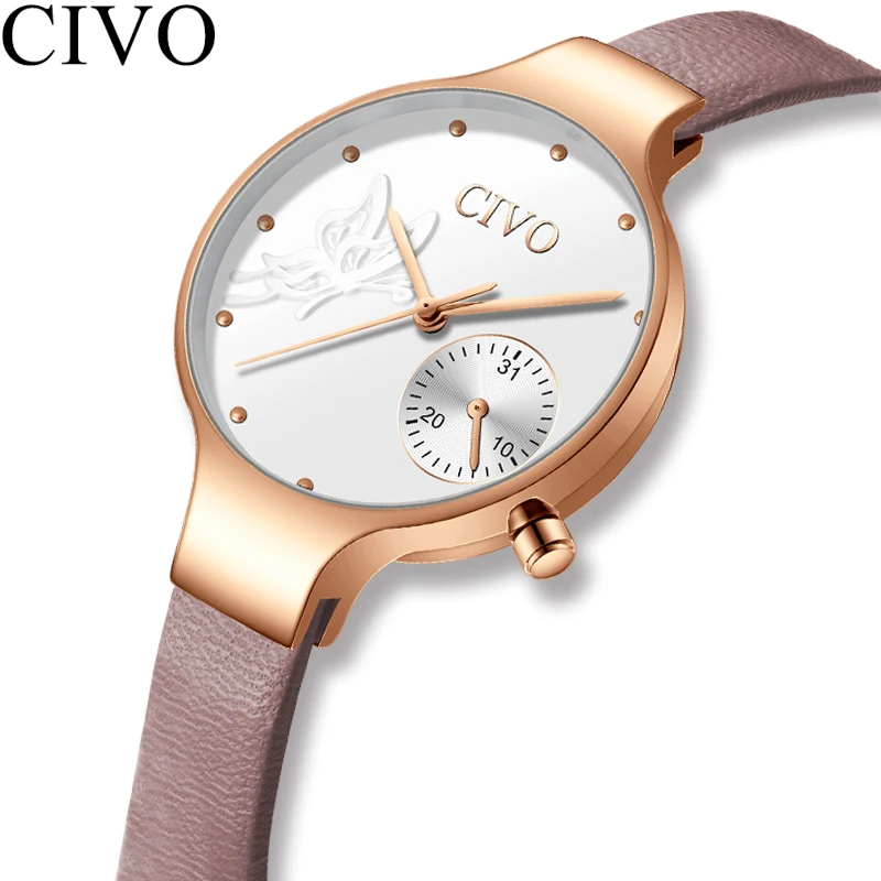 

CIVO Fashion Women Watch Quartz Lady Leather Watchband Clock Casual 3ATM Waterproof Wristwatches Gift For Girl Wife Woman