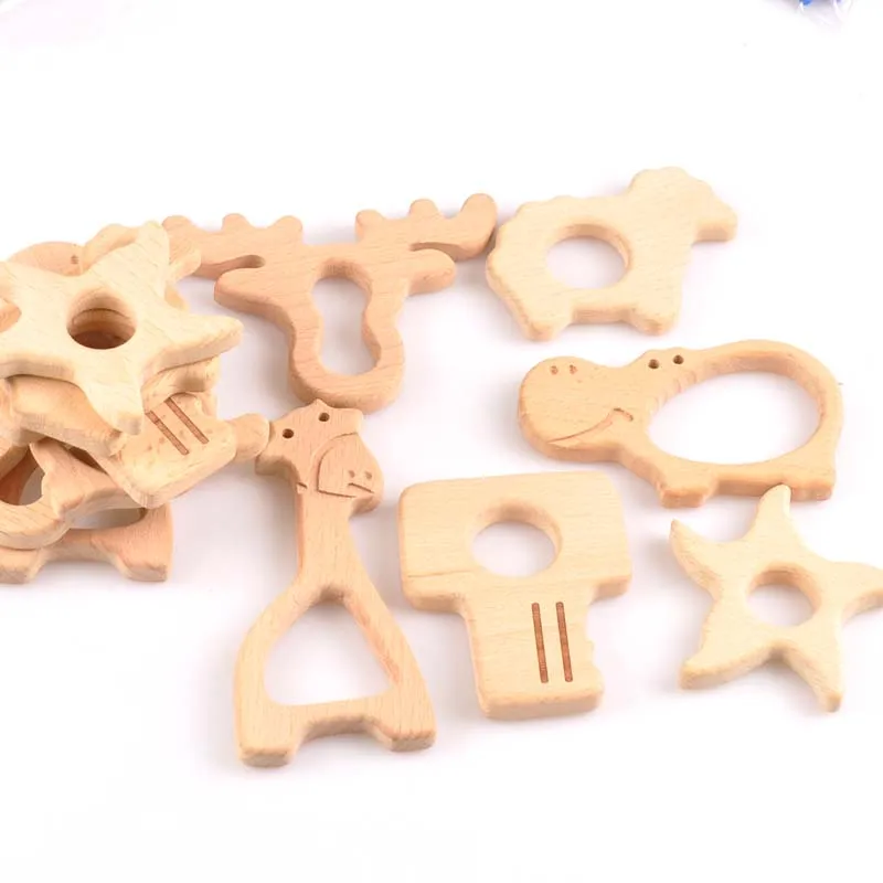 

5/1pcs deer/hippo pattern Wooden Teething Baby Natural Circle Teethers Rings Necklace Bracelet DIY Crafts 75-103mm mt2073