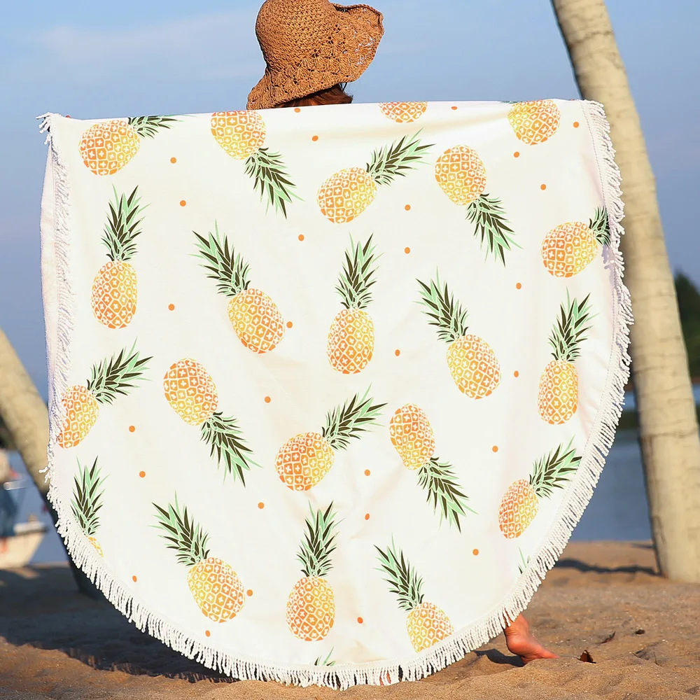 Newest Style Fashion pineapple Round Beach Towel With Tassels