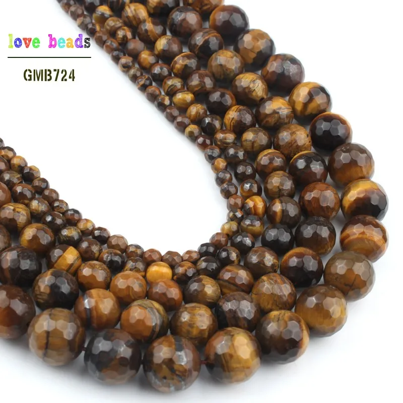

wholesale Natural Stone Faceted yellow Tiger Eye Globose Loose Beads 15.5" Pick Size 4 6 8 10 12mm For Jewelry Making