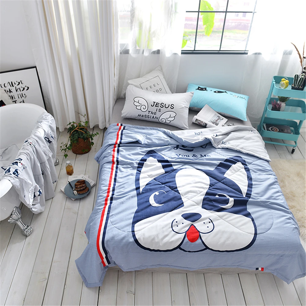Kids Cartoon Animal Bulldog Pattern Summer Comforter Quilt Soft