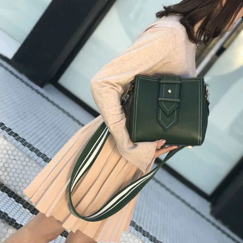 Newest 2018 Fashion bucket bag women genuine leather shoulder bag lady real leather cross bag free shipping two shoulder girdle