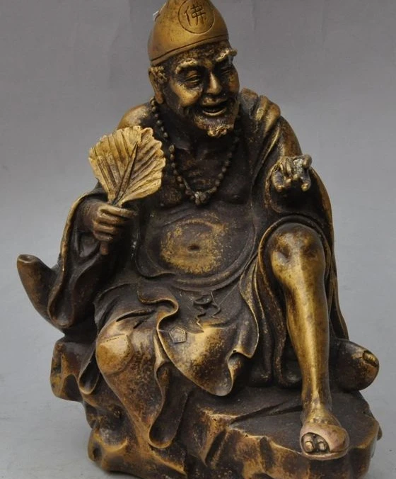 

8"China Temple Classical Bronze JiGong xianglong Dragon Rohan monk Buddha Statue