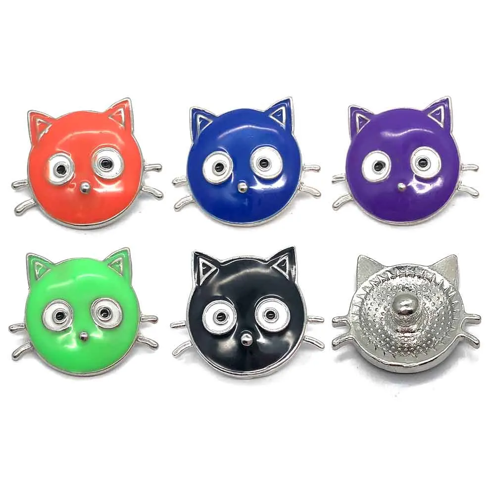 

Wholesale 066 Cat 18mm rhinestone metal button for snap button Bracelet Necklace Jewelry For Women Silver jewelry