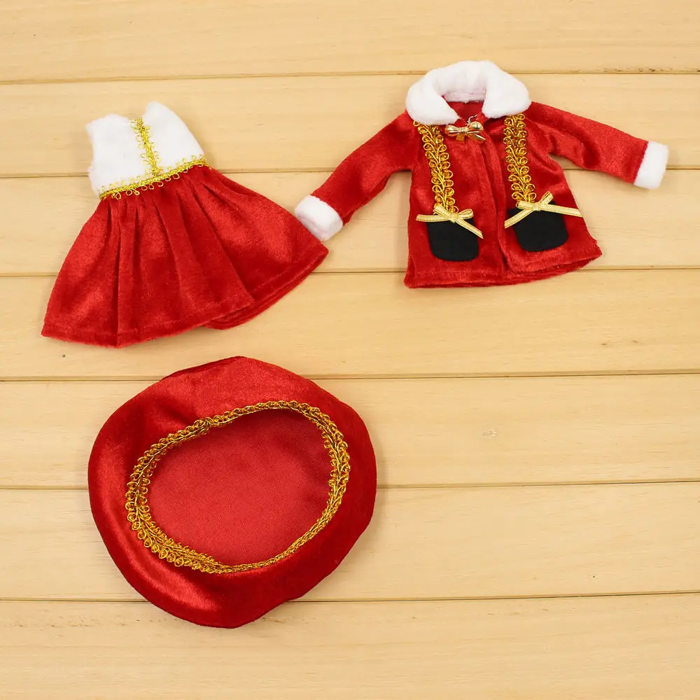 Blyth doll ледяной новогодний костюм Рождественская одежда красные береты платье пальто белые леггинсы 1/6 Подарочная игрушка подходит для 30 см одежды - Цвет: like the picture