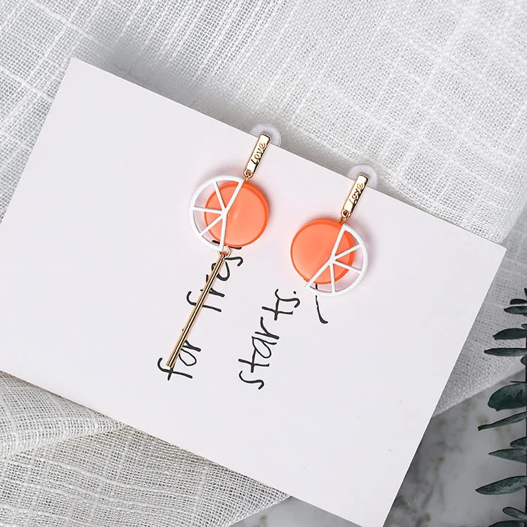 

Fashion Sweet Geometric Orange Fruit Candy Color Drop Earring Asymmetric Long Dangle Earrings for Women Jewelry Gifts Brincos