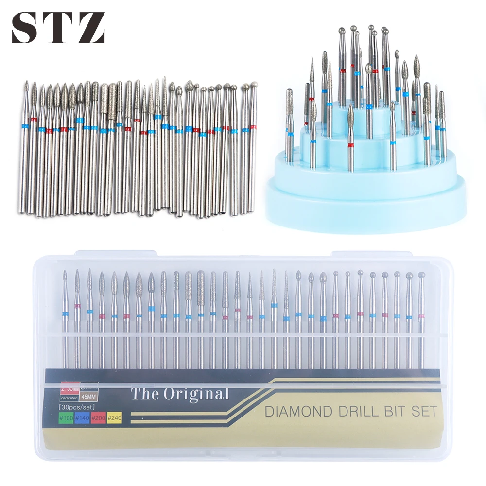 

STZ 30pcs Manicure Cutters Diamond Nail Drill Bits Set Milling Cutter Ball Millers With Storage Box Pedicure Manicure Tools #775