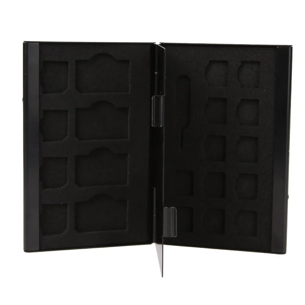 

21 in 1 Aluminum Portable SIM Micro Pin SIM Card Nano Memory Card Storage Box Case Protector Holder Black