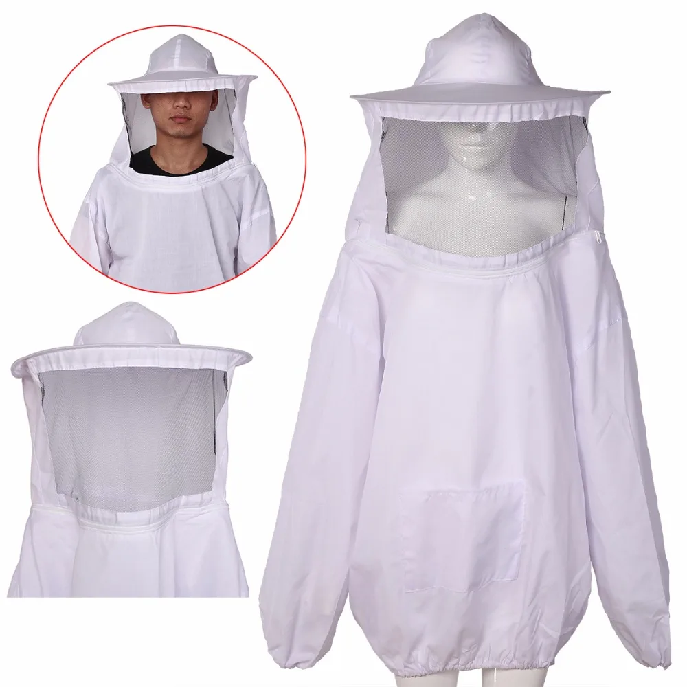 

75cm Length White Polyester Beekeeping Jacket Protective Veil Smock Bee Coat Suit Clothes