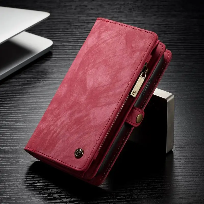 Для iPhone 11 Xs Max XS 7 6 8 Plus Многофункциональный съемный кожаный бумажник чехол для карт для samsung Note 10 9 S10 9 huawei P30 P20 - Цвет: Red
