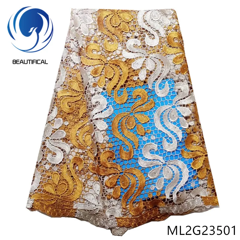 

BEAUTIFICAL african lace fabrics 2019 New two-tone embroidery guipure lace fabric with stones 5yards chemical lace ML2G235