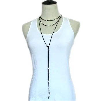 

Freshwater Pearl choker necklace Suede Leather boho Multi Wrap Lariat necklace Extra long necklace for women