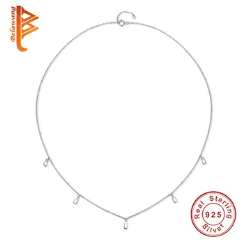 

BELAWANG Tiny Square Pendant Necklace for Women 925 Sterling Silver Choker Necklace Chain Adjustable Jewelry Birthday Gift