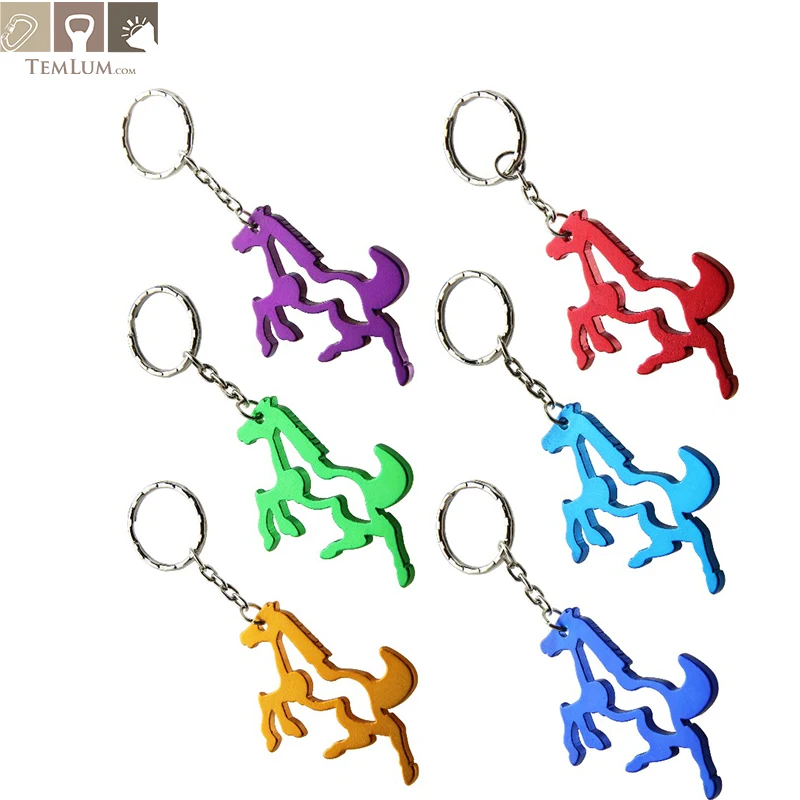 

TEMLUM 6Pcs/6ColorsHorse Shape Beer Bottle Opener Fishbone Aluminum Alloy Bottle Opener Keychain Ring kitchen Tool Trinket Gifts