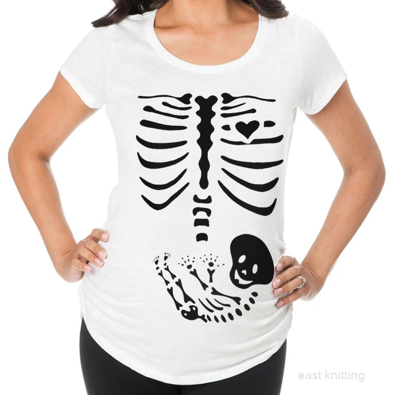 

YF0018 Women's Personalized Maternity Tees Halloween Baby Skeleton Print Top T-shirt.