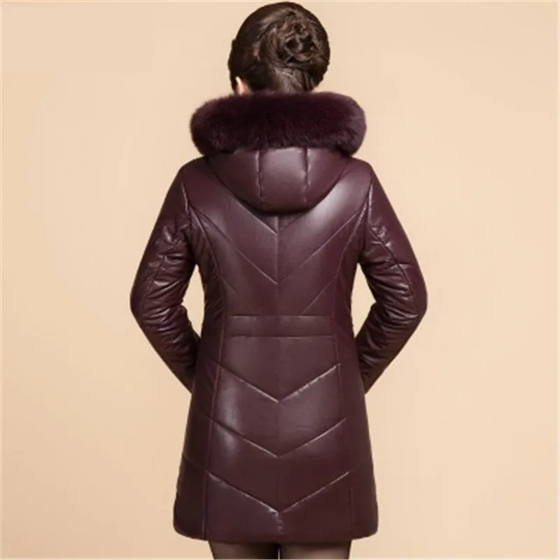 Большие размеры 6XL, женская кожаная хлопковая куртка среднего возраста, пальто, зимние теплые парки, толстая куртка с капюшоном, изысканные хлопковые пальто OKXGNZ - Цвет: Grape violet