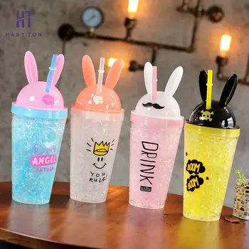 Cute Water bottle with Bunny Ears and a Straw 1