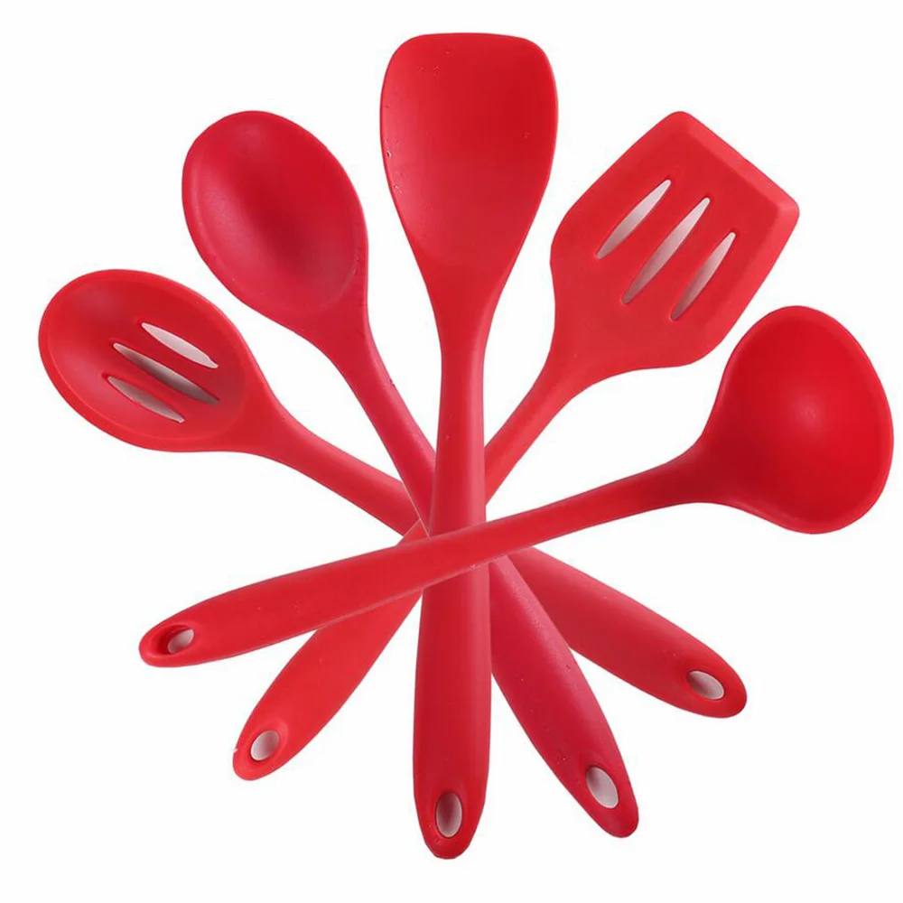 red silicone kitchen utensils set