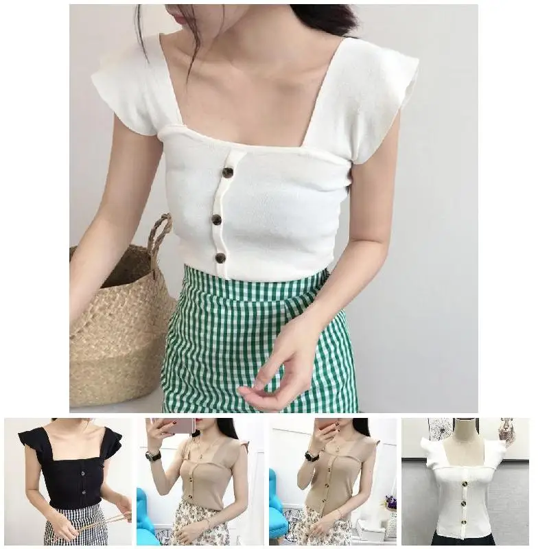 

2019 Newly Hot Women Summer Camisole Sleeveless Knitwear Slim Fit Square-cut Neck Female Vest MSK66