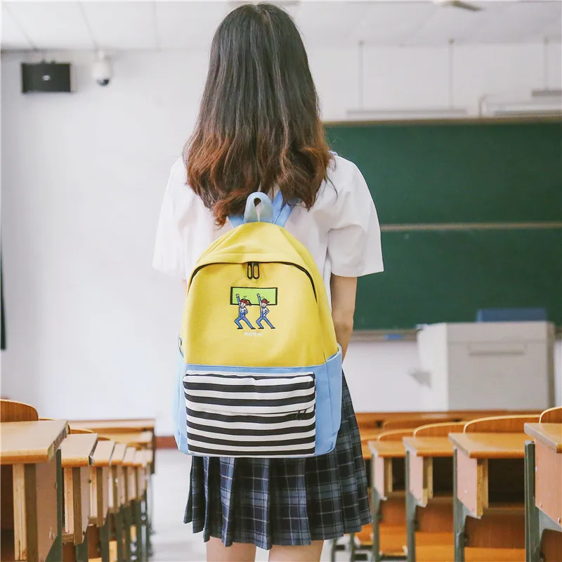 Menghuo School Backpacks for Teenage Girls Emboridery Women Canvas Backpack Female Cute Japan and Korean Backpack Travel BagsMETB9632