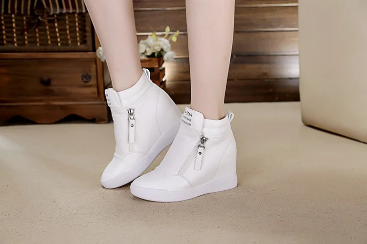 Akexiya кроссовки на танкетке со скрытым каблуком; цвет белый, черный; женская обувь с высоким берцем из искусственной кожи; женская обувь для бега