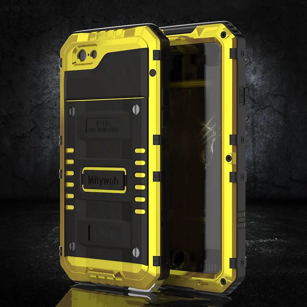 

8 Pcs Yellow Protective Case Aluminum Hard Cover Full Protected Waterproof Scrape Resistance Shockproof For iPhone 6/6S Plus