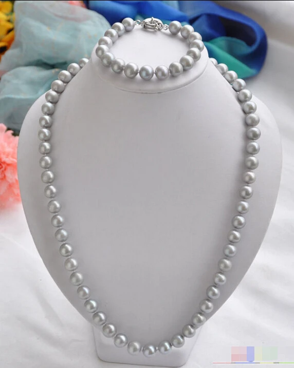 

free shipping 11mm gray round freshwater pearl necklace bracelet style Natural Fine jewe