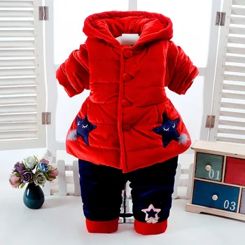 

2Pcs/Set Winter Baby Girl Clothes Newborn 0-2 Years Add Cotton-Padded Super Warm+Thick Waistco+Long Sleeve+Pant Infant Clothing