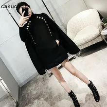 Cakucool новые осенние Пончо Накидки женские черные шерстяные тонкие английские дизайнерские средней длины длинное шерстяное пальто Верхняя одежда Femme плюс размер 4xl