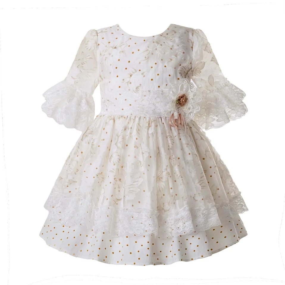 

Pettigirl New Spring White Dot Girl Ceremony Dress Lace Pageant Communion Dress For Wedding Party Mesh Kid Costume G-DMGD107-C57