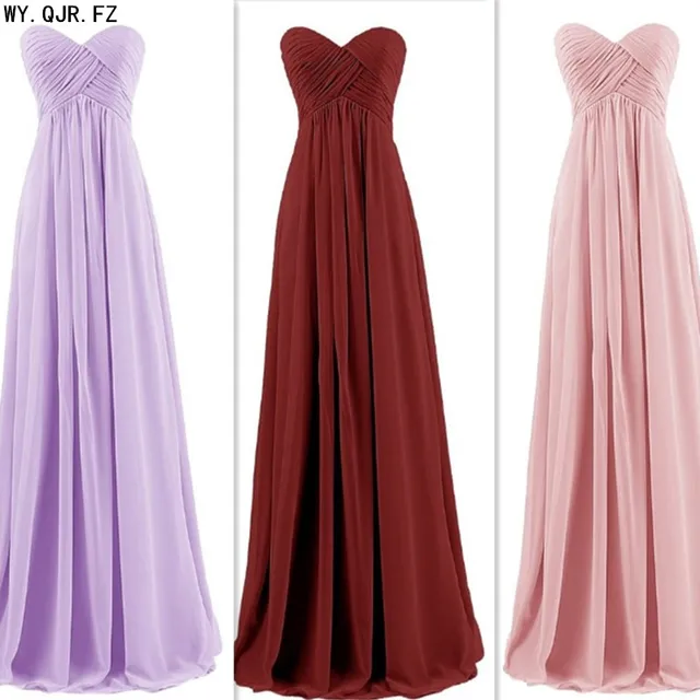 Bridal Ball gown Strapless plus size pink Burgundy Long bridesmaids dresses wedding party prom toast dress 2018 wholesale custom