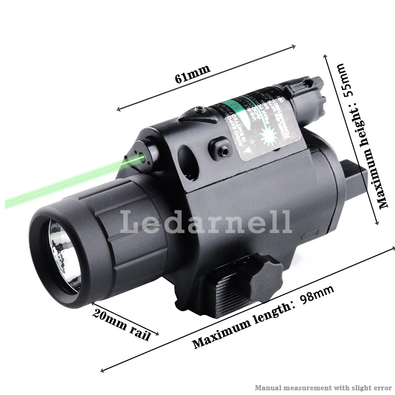 Охотничий Тактический Мощный светодиодный светильник фонарь+ зеленый точечный лазерный прицел для пистолета винтовки с 20 мм Рельсом Вивер Пикатинни