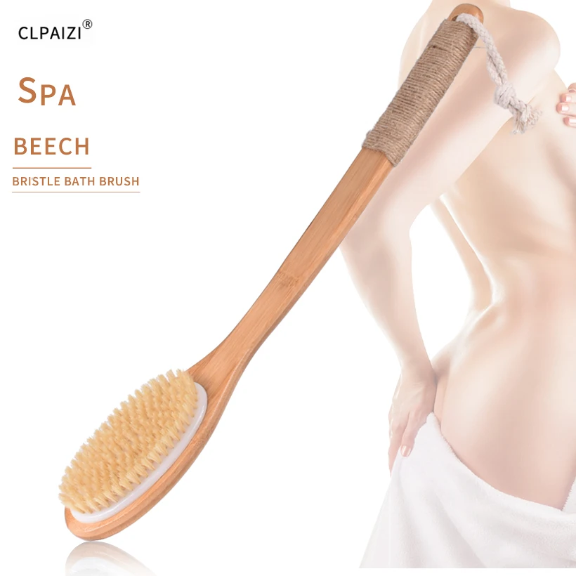 Clpaizi Wooden Long Handle Body Massage Dry Brush Natural Bristle Bath Brush Exfoliating Blood