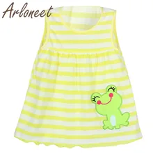 Одежда arloneet/платье с героями мультфильмов для маленьких девочек повседневные хлопковые свободные платья в полоску г. Летнее Детское нарядное платье до колена для девочек