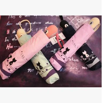 

Kitten and flowers automatic umbrella ultra-light aluminum alloy glass windproof folding umbrella sunny umbrella