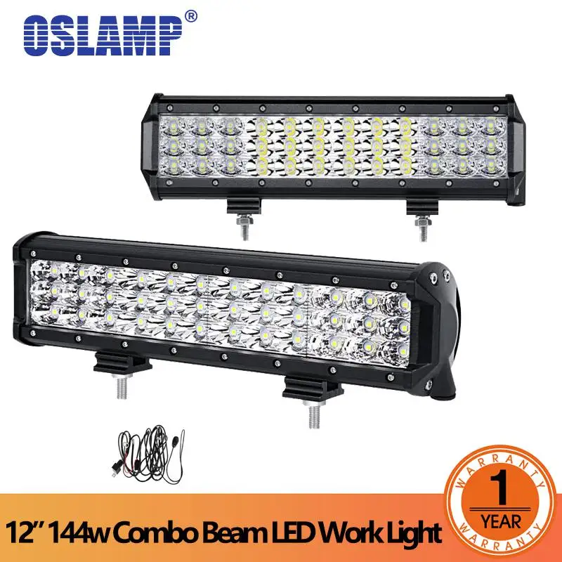 

Oslamp 12 inch 6D 3-row LED Light Bar combo beam Offroad work light 144W DC 12V 24v SUV ATV 4x4 4WD trailer trucks Car-styling