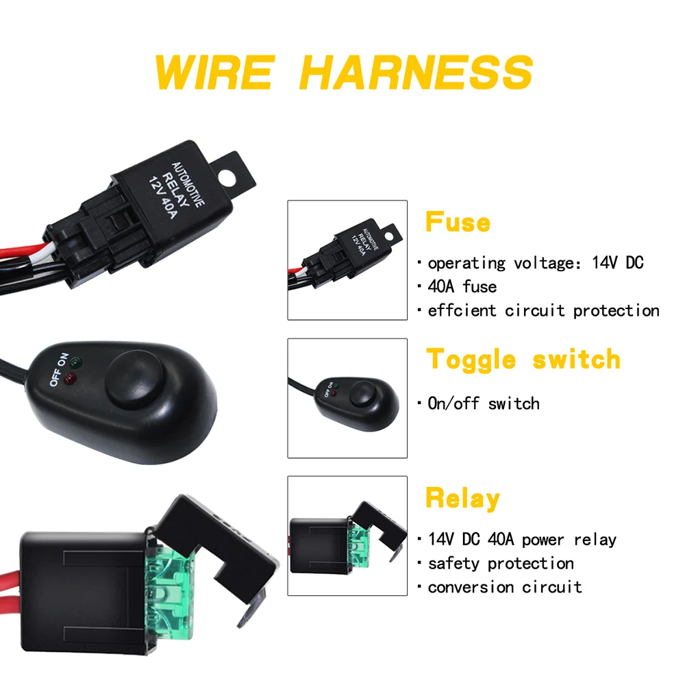 Автомобильный светодиодный светильник, провод 2,5 м, 12 В, 40 А, жгут проводов, реле, набор проводов, предохранитель для вождения автомобиля, внедорожный светодиодный светильник, 180 Вт