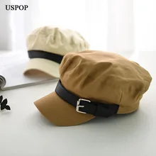 USPOP новые женские кепки newsboy с декоративным поясом, кепка newsboy с плоским верхом, хлопковые кепки с козырьком, женские теплые шапки на осень и зиму