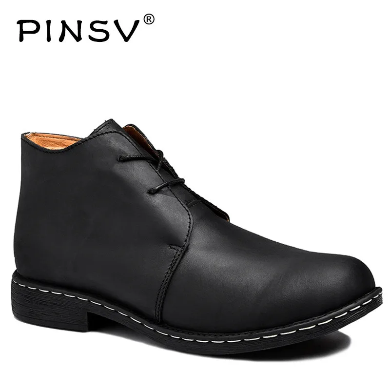 Размеры 38-47, зимние ботинки мужская кожаная обувь черные рабочие ботинки мужские зимние теплые плюшевые ботильоны PINSV botas hombre