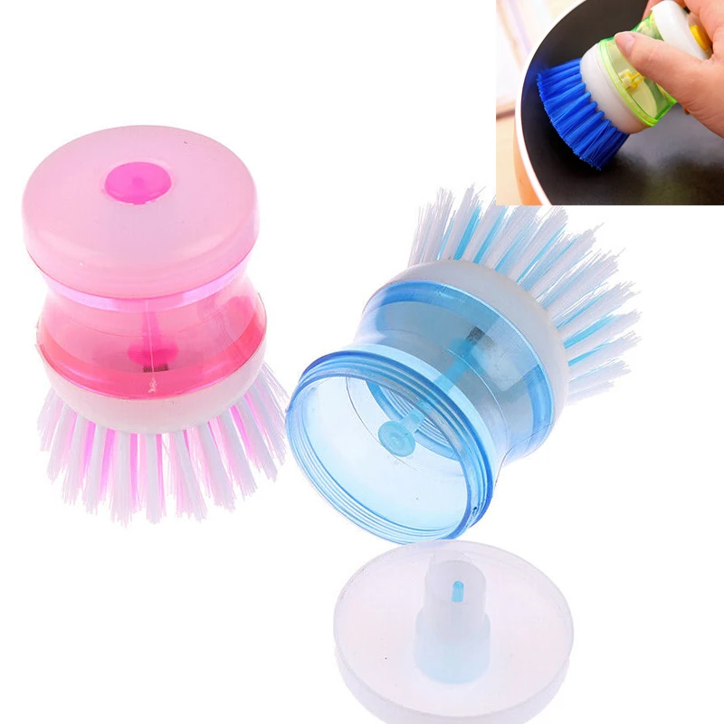 

2019 New Creative Kitchen Washing Utensils Pot Dish Brush With Washing Up Liquid Soap Dispenser