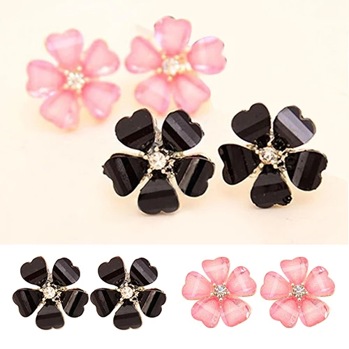

2015 New Arrival Fashion Women Petals Silver Plated Flower Crystal Rhinestone Ear Stud Earrings