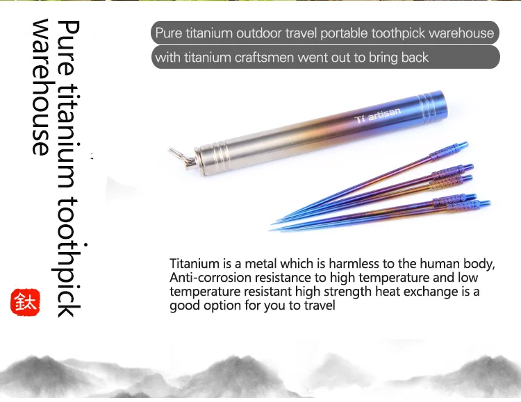 Ti artisan открытый titanium зубочистка коробка портативная зубочистка держатель дорожный аксессуар инструмент с кольцом для ключей 3 цвета на