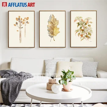 

Golden Flower Leaves Nordic Poster Wall Art Canvas Painting Posters And Prints Wall Pictures For Living Room Decor