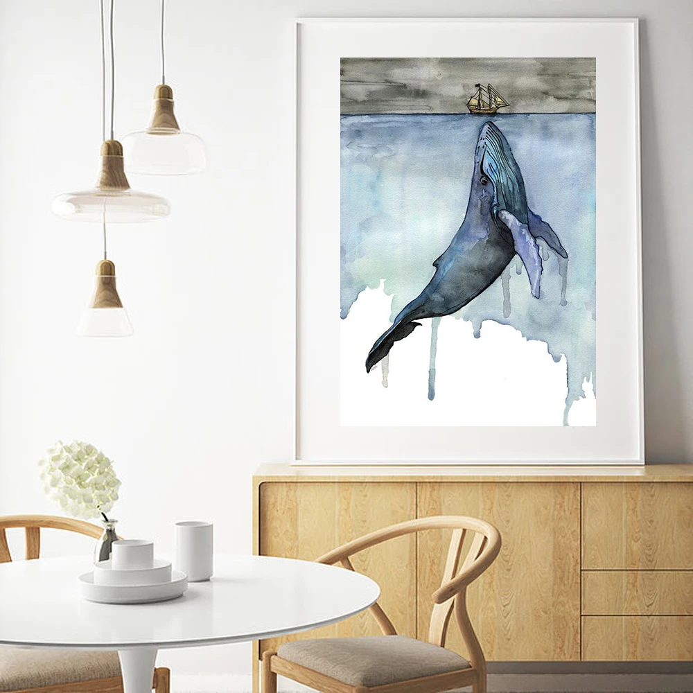 

Cuadros Decoracion Marine Animals Nordic Modern Simple Style Whale Sailboat Poster Canvas Wall Home Decor Combined Poster